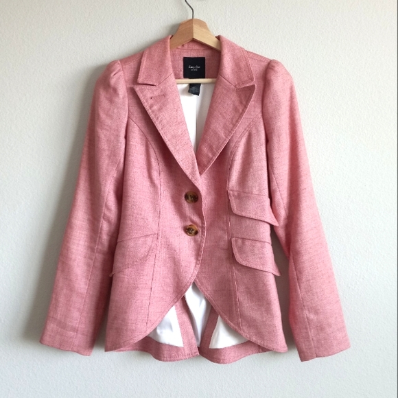 Smythe Linen Equestrian Leather Elbow Patch Blazer Pink Melange 4 - Picture 16 of 16